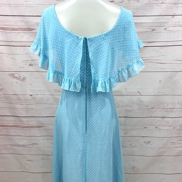 Vintage 60’s Mid Century House of Bianchi Polka Dot Ruffle Cape Maxi Dress - Picture 7 of 11